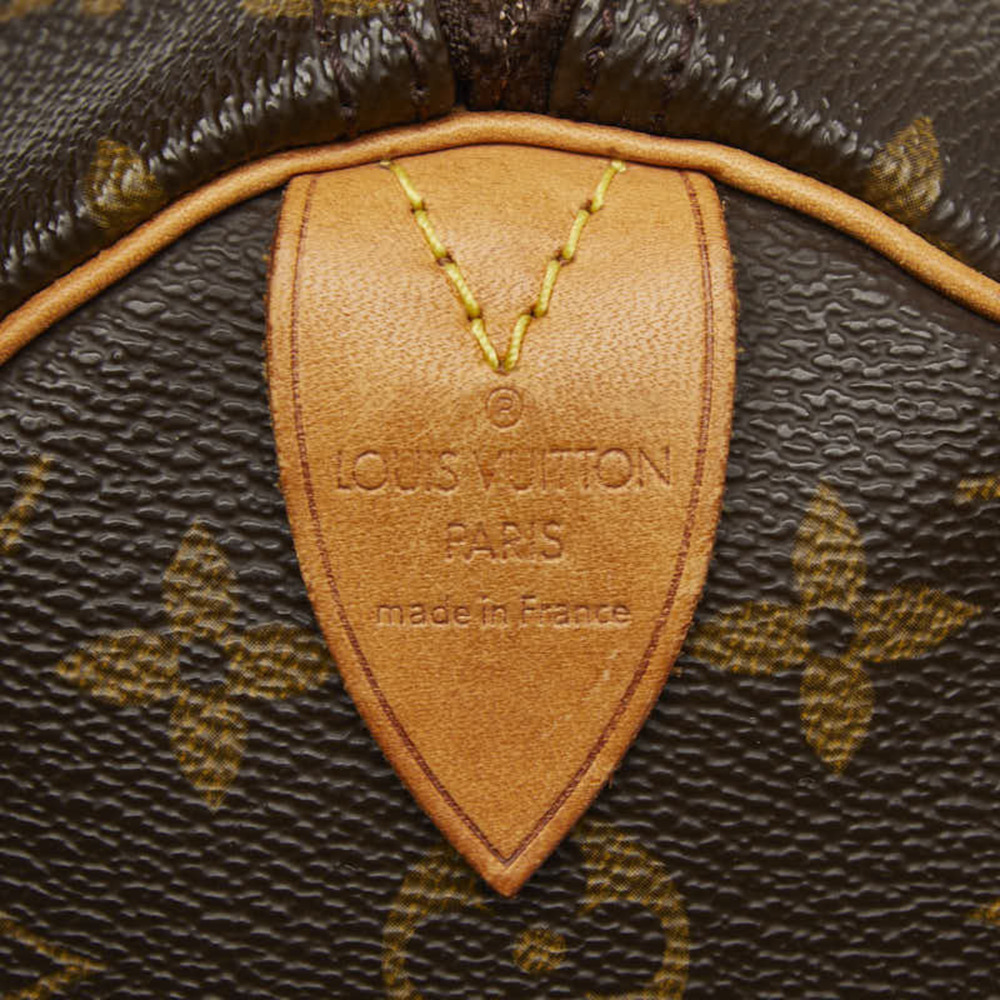 LOUIS VUITTON Authentic Brown Monogram Leather Speedy 35 Boston Bag - Picture 11 of 12
